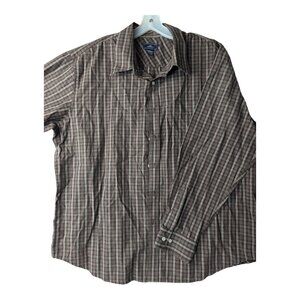 Dockers Mens XXL Plaid Shirt Brown Cotton & Polyester Blend No Wrinkles Button